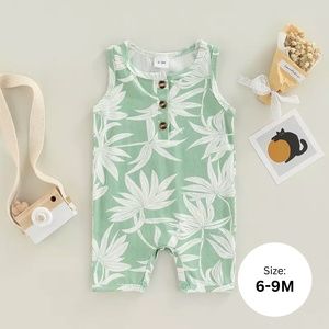 6-9M | BABY BOY SHORT SLEEVE ONESIE WITH LEGS | LEAF PRINT